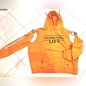 Small orange Peace Love World hoodie sweatshirt with “LOVE” - new!
